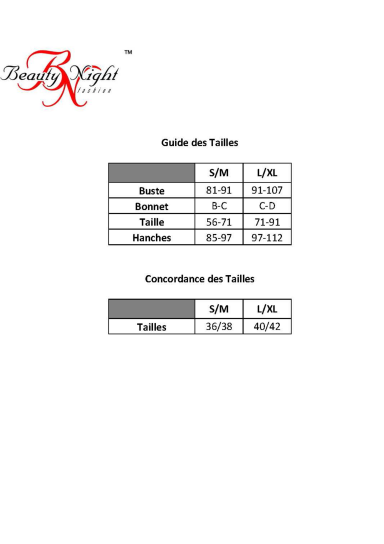 Table présentant des tailles et des conversions de tailles.