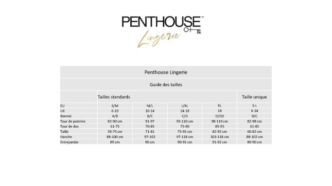 Table présentant des tailles et des conversions de tailles.