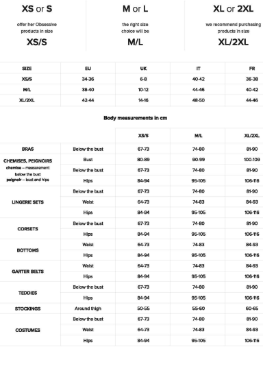 Table présentant des tailles et des conversions de tailles.
