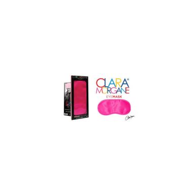 Produit de beauté Clara Morgane, boîtier noir avec écriture colorée et accessoire rose.
